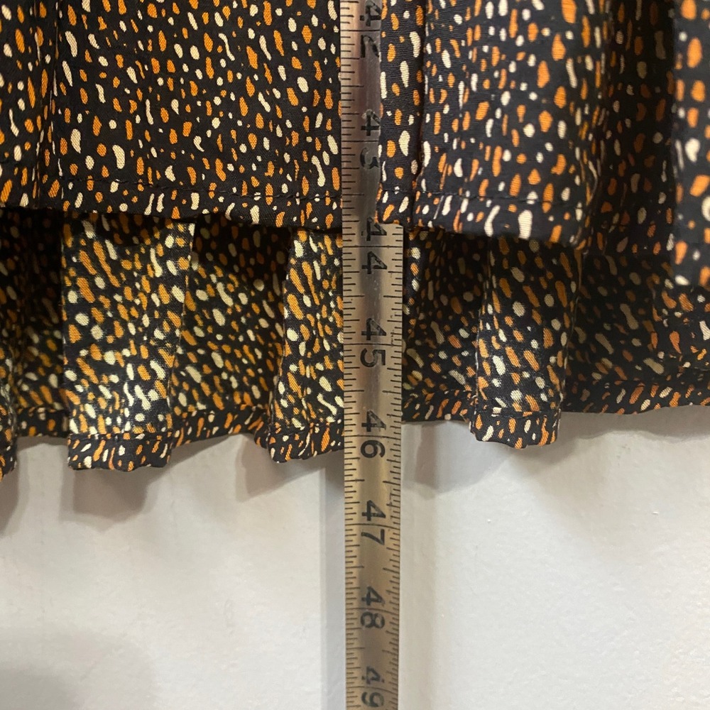 Aura The Label Women Small Black Orange Dotted Tiered Ruffle Neck Midi Dress NEW - Picture 12 of 14